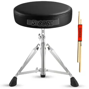 5 Core Drum Throne 3" Thick Padded Memory Foam Comfortable Drummer Stool 200Lb Capacity Adjustable