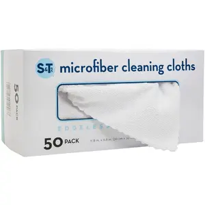 S&T INC. 50 Pack Microfiber Cleaning Cloths in Box, 11.8” x 11.8”, White