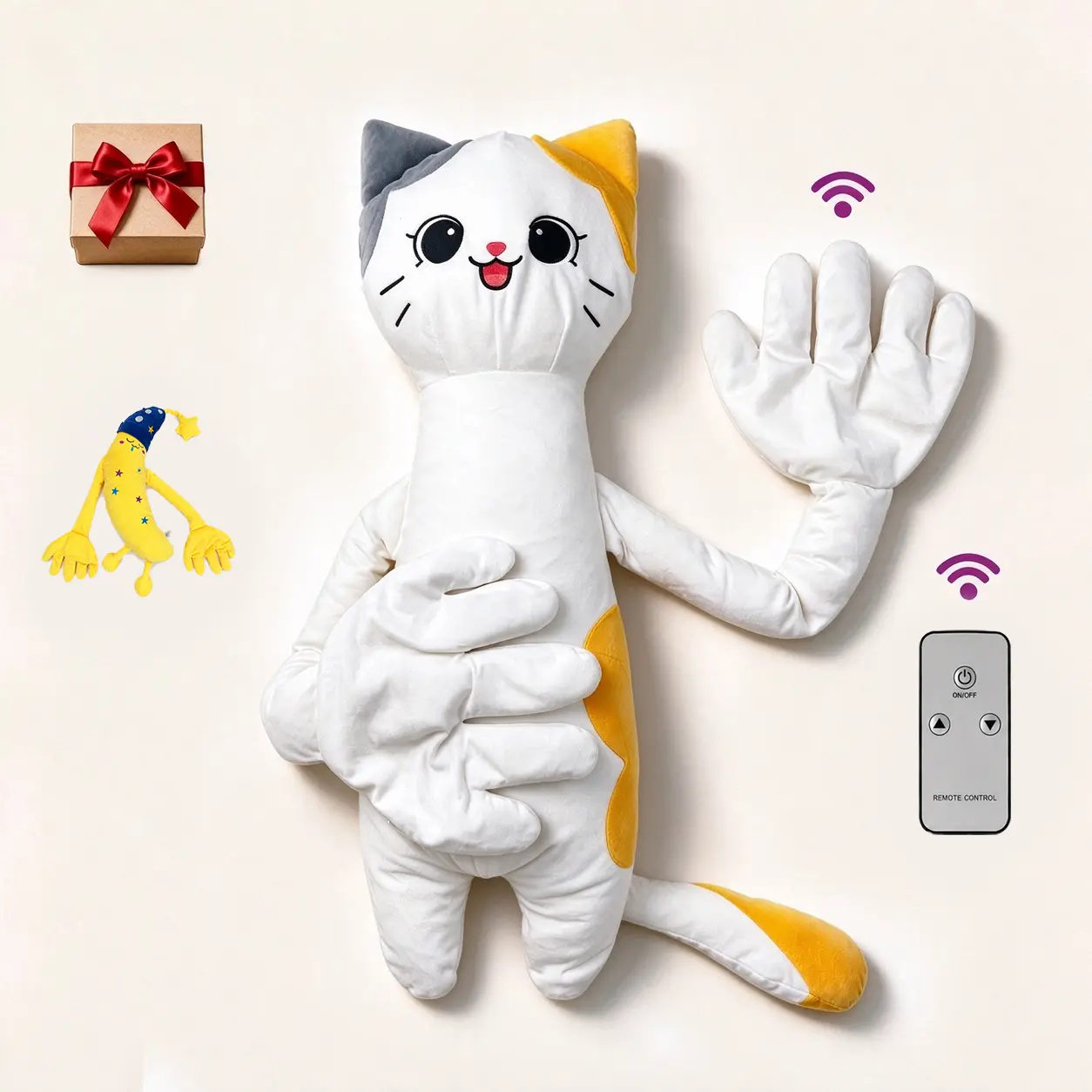 Giant White Cat Plush Patting Hand Toy – 3-Level Adjustable, Cloud-Soft Fabric & Pure Cotton Fill, Palm-Hug Sensory Soother for Baby Mood, New Mom Stress Relief, Kids’ Birthday Gift
