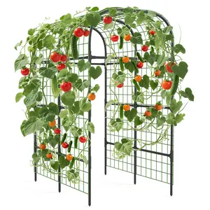 Extra Tall 7.3FT Metal Garden Arch Trellis – Polyethylene-Coated Black Frame – Supports Climbing Plants & Flowers – Ideal for Raised Beds, Outdoor Pergolas, Weddings