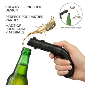 Black Cap Gun Beer Bottle Opener, Funny Launcher Shooter Bottle Opener, Creative Shooting Bottle Cap Gun Opener for Party Favors, Bar Games, Outdoor Barbecue, Home Parties & Drinking Buddies Gatherings