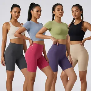 xelle Women's High Waisted Seamless Yoga Shorts - Tummy Control Workout Booty Shorts, 4-Way Stretch Athletic Running Bottoms for Gym & Fitness