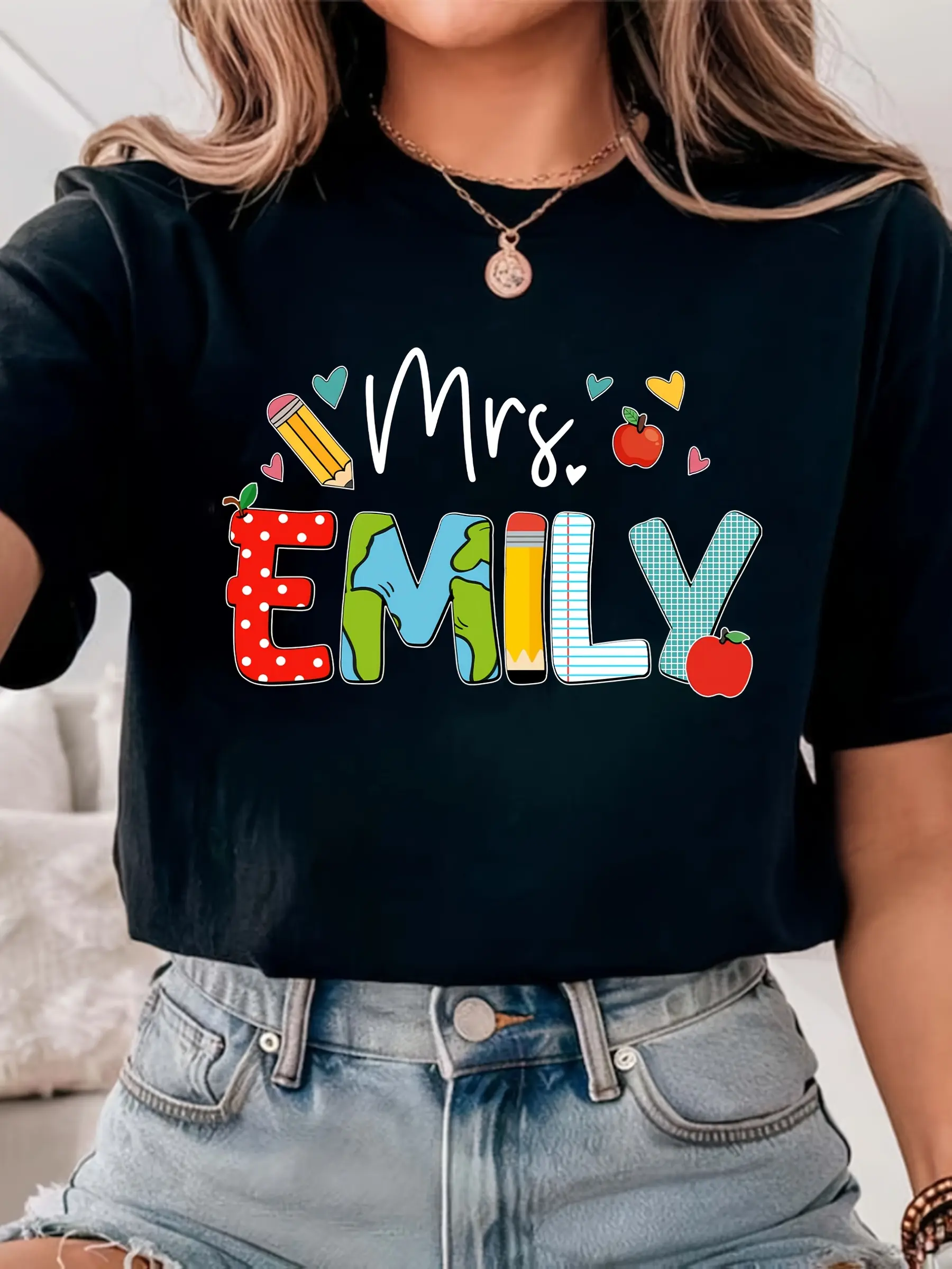 Customizable Teacher Appreciation T-Shirt - Person unisex soft cotton short sleeve t shirt, vintage graphic casual tee for men women teens, perfect birthday holiday gift for camping travel gym daily street  wear