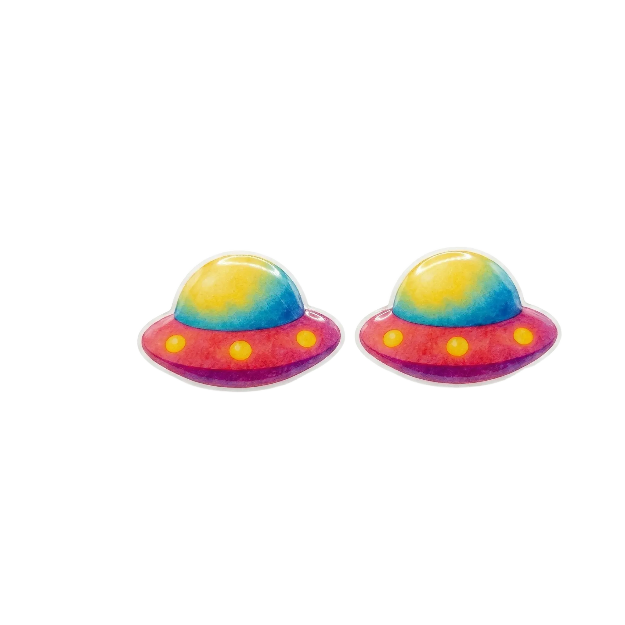 Berry Tiny Shop UFO-Shape Hypoallergenic Titanium Stud Earrings Set - 4 Pairs Mini Sized Lightweight Adult Costume Jewelry, UV Resin Glossy Finish Cute Accessories for Birthday Gifting