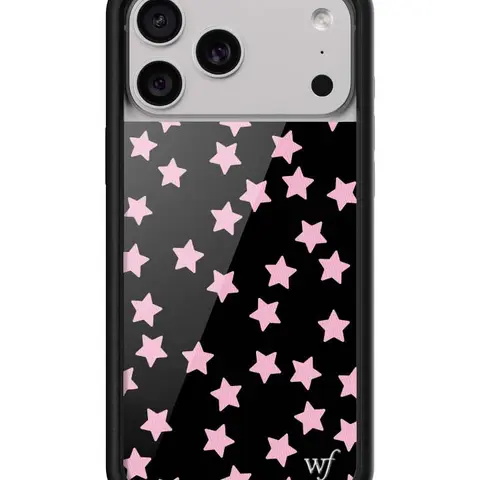 Super Cute Stars | Limited Edition Trendy iPhone Case | Raised Protective Black Bumper | Women Owned Small Business | Dark Black Background with Pretty Pink Stars Cute Aesthetic | Safety Casing Protective | Gift for Her, Protector, Custom, Devices, Cellph