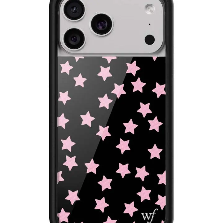 Super Cute Stars | Limited Edition Trendy iPhone Case | Raised Protective Black Bumper | Women Owned Small Business | Dark Black Background with Pretty Pink Stars Cute Aesthetic | Safety Casing Protective | Gift for Her, Protector, Custom, Devices, Cellph