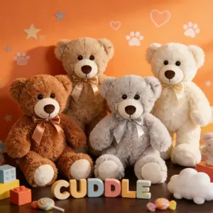 4pcs Teddy Bear Plush Toys, 13.78 Inch (35cm) Long Hair Plush, Coffee + Khaki + Cream White + Light Gray