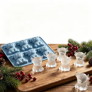 6-Cavity Highland Cow Ice Cube Mold, Reusable Blue Silicone Ice Tray, Easy Release Cute Cow Shaped Ice Maker for Whiskey, Coffee, Drinks & Chocolate