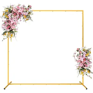 Square Backdrop Stand - 6.6FT Gold Balloon Arch Stand with Leveling Feet, Easy-to-Assemble Wedding Arch for Wedding, Parties