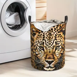 Brown Leopard Print Foldable Oxford Cloth Fun Laundry Basket for Clothes Storage Bin, Bathroom/bedroom Storage Basket, 15.7*19.6 Inches Laundry Bin