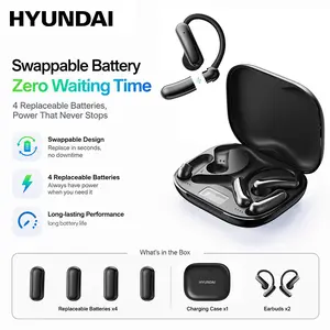 HYUNDAI M143 Open-Ear Wireless Headphones with Bluetooth 6.0, Replaceable Battery Design for Non-Stop Use, LED Digital Display, Adjustable Ear Hooks, Lightweight Comfortable Fit, Waterproof Sports Earbuds for Music & Calls, Compatible with Android & iOS