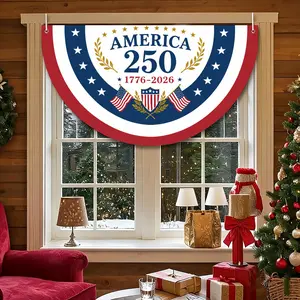 America 250th Anniversary Pleated Half Fan Flag 1776-2026, Semiquincentennial USA Patriotic Bunting Banner for 4th of July Independence Day, Fade-Resistant Outdoor Porch Yard Decor, Stars & Stripes