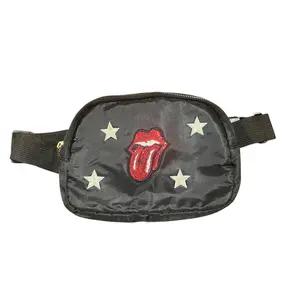 Rock n Roll Tongue Fanny Pack with Sequin Detail