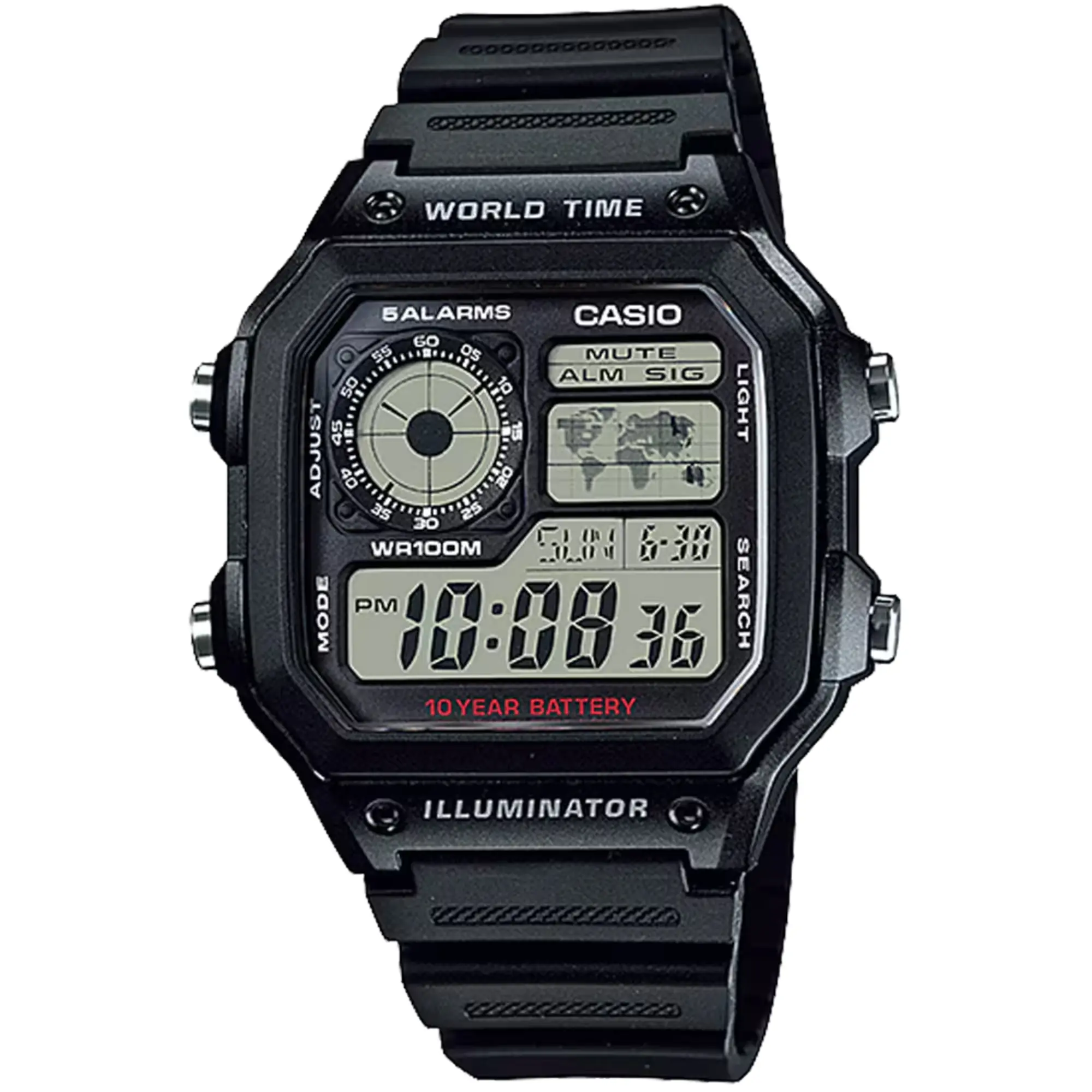 Casio Men's World Time Digital Resin Strap Watch Black - AE-1200WH-1AVCF