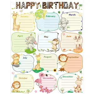 Happy Birthday Poster Chart Safari Animal for Classroom Bulletin Board Decorations 17” x 22”