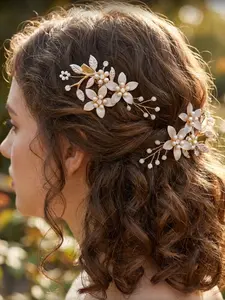Elegant Pearl Flower Hair Clips Set, Perfect Bridal Wedding Accessories, Cute Floral Design for All Seasons, Personalized Photo Props