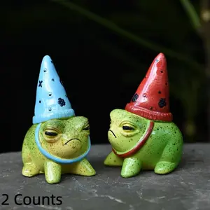 2 Counts Frog Resin Ornament, Mini Home Decoration for Rural Garden Balcony, Cute Animal Ornament for Succulent Pots, Rural Style Courtyard Accessory