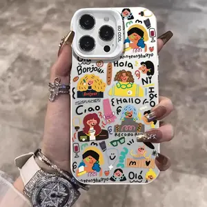 Cute Graffiti Hello Design Hard Phone Case, Anti-Slip & Shockproof, Compatible with iPhone 7/7 Plus/X/XR/XS Max/11/12/13/14/15/16/Pro/Pro Max/Plus, Stylish Trendy Protective Cover