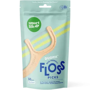 Eco-Friendly Floss Picks – Anti-Shred Dental Flossers For Adults & Kids,  Sustainable, Toothpick End, Vegan & PFA Free, Mint 50pk