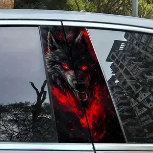 2pc Eye Wolf Car B Pillar Sticker, Vinyl Protection Decal, Easy Peel & Stick, Sunproof Waterproof Scratch Resistant, Car Decoration, Car Decals