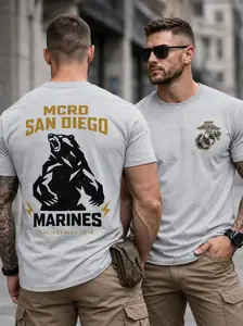 MCRD San Diego Marines Printed Logo T-Shirt & Hoodie, Casual Unisex Apparel with California Bear Graphic, Soft Breathable Fabric, Tshirt