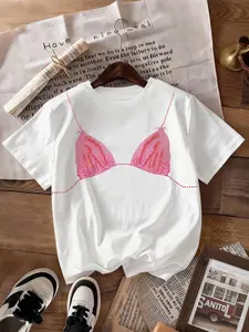 Women's Milk Silk Top, Smooth, Soft and Comfortable, Loose Fit, Casual Style, All Seasons, Striped Bikini Print, Beachwear, Summer Fashion