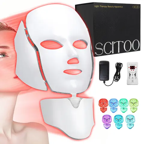 Led Face Mask Light Therapy,Red light face mask,light mask,LED Facial Mask Device for Home Use,Red-Light-Therapy-for-Face,Seven- Colors LED Facial Skin Care Mask (White) Comfort Multifunctional Beauty Machine