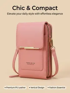 Women's Rfid Anti-Theft Waterproof PU Leather Crossbody Bag, Transparent Touch Screen Phone Case, Multi-Layer Card Slots, Lightweight Business Travel Backpack, Trendy Crossbody Bag