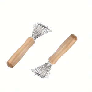 1pc Mini Hair Brush Cleaner Tool with Metal Wire Rake and Wooden Handle - Perfect for Home and Salon Use - Effectively Removes Dirt and Buildup From Brushes