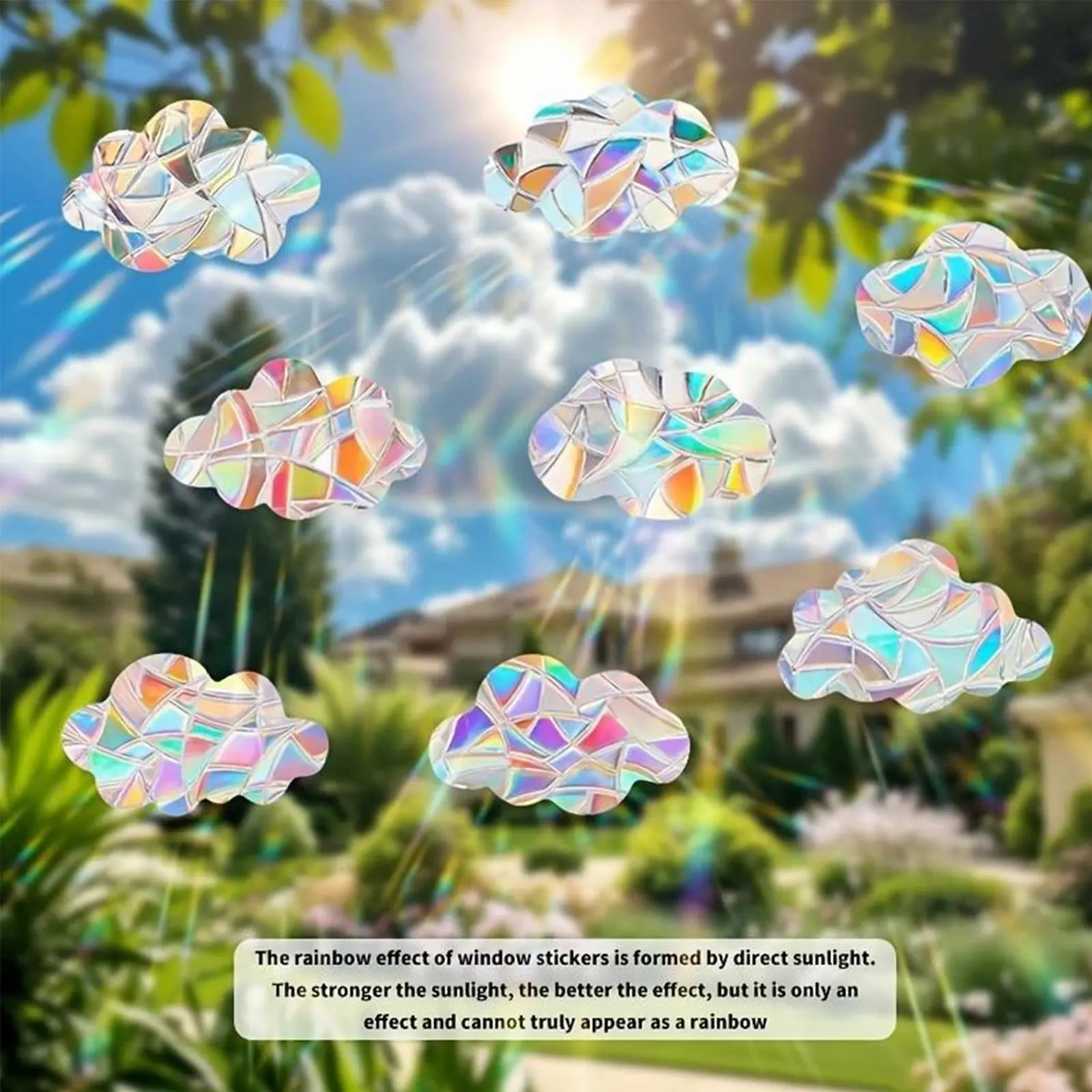 8pcs PVC Decorative Stickers - Easy-Remove Colorful Light Sun Rainbow Catcher, Bird-Scaring Home Decor for Bedroom Doors, Stick on Glass
