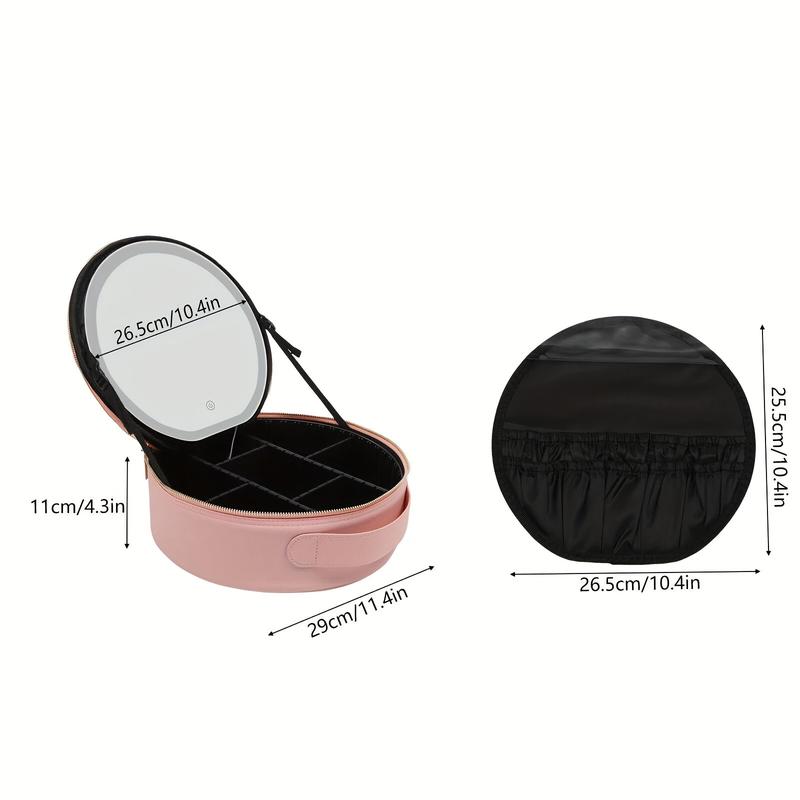 Makeup Bag Cosmetic Case Round Cosmetic Case Portable Travel Makeup Train Case Beauty Box, Cosmetic Case With Mirror With Light, Adjustable Dividers Brush Pouch Makeup Bag Cosmetic Case Round Cosmetic Case Portable Travel Makeup Train Case Beauty Box, Cosmetic Case With Mirror With Light, Adjustable Dividers Brush Pouch