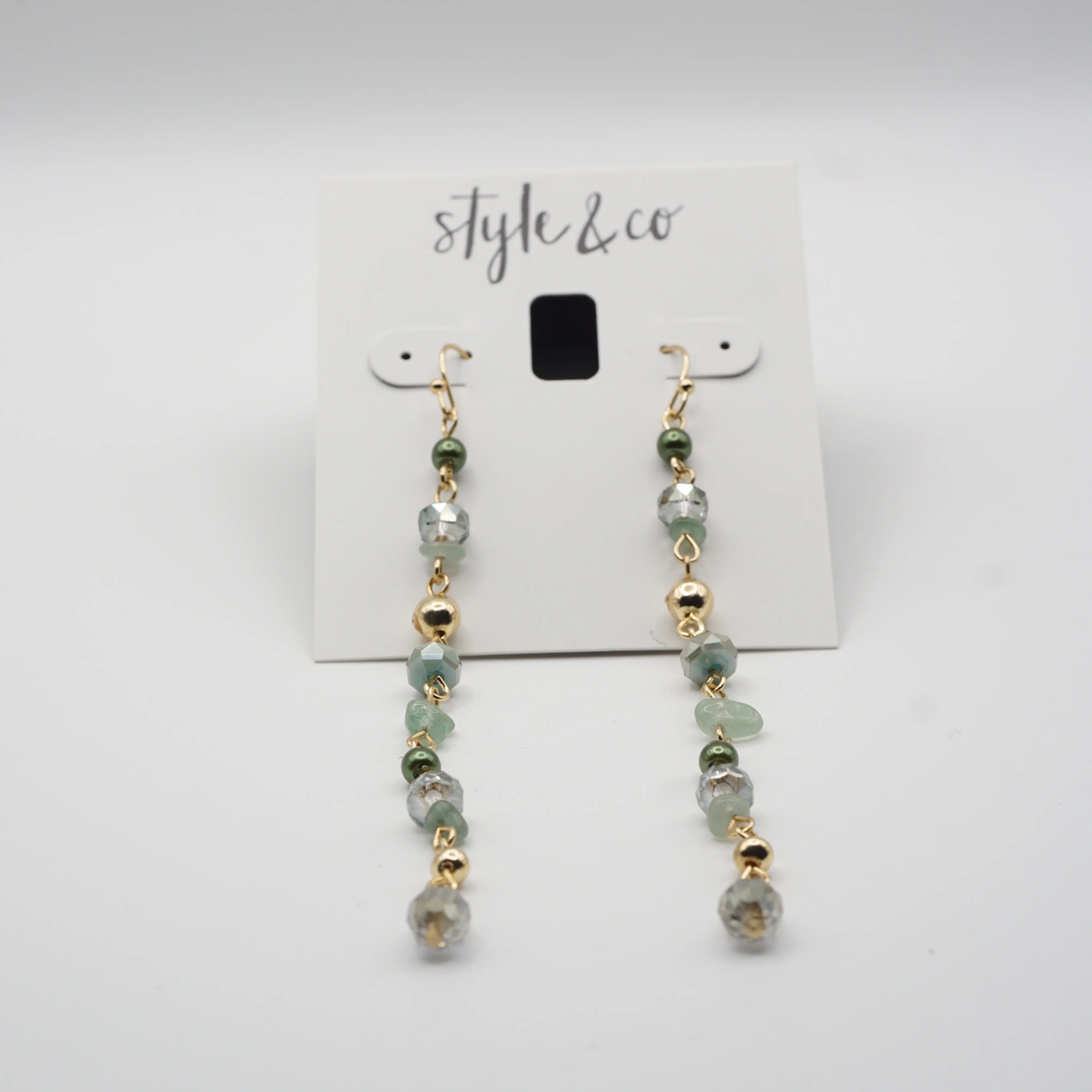 Style & Co Green Mixed Bead Linear Drop Earrings