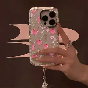 Bling Cherry Bowknot Advanced electroplated glitter star phone case with soft border and hard back, suitable for iPhone 17 16 15 14 13 12 Pro Max Plus