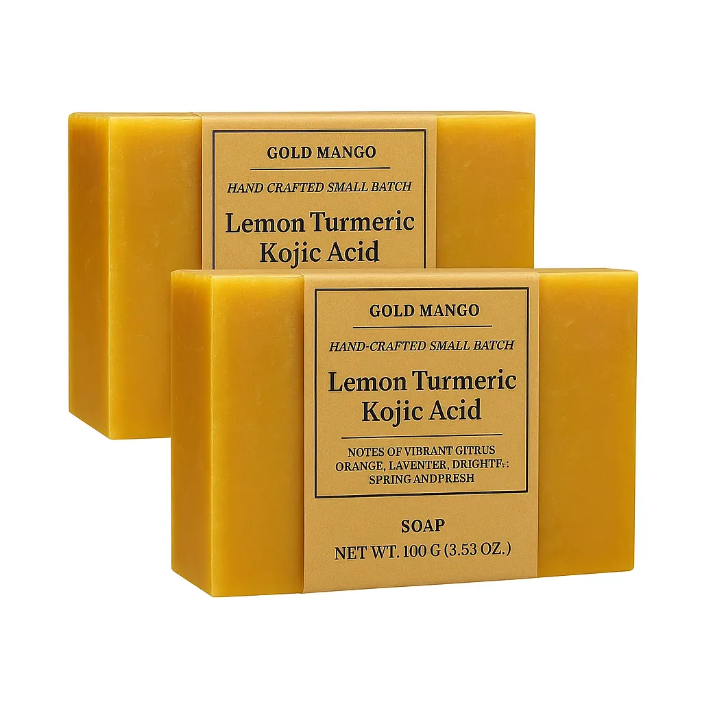 2-Bar Pack Lemon Turmeric Kojic Acid Soap – Gold Mango Turmeric Kojic Acid Soap Infused with Vitamin C, Collagen, Hyaluronic Acid, Shea Butter, Olive Oil & Vitamin E | Gentle Cleansing & Brightening Soap Bars