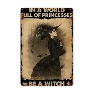 Vintage Witch Decorative Iron Wall Sign, Indoor-Outdoor Home Decor Plaque