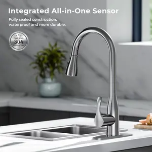 Touchless Motion Sensor Kitchen Faucet with Pull Down Sprayer, Stainless Steel Single Handle Sink Faucet for Kitchen, Laundry Room, RV & Farmhouse