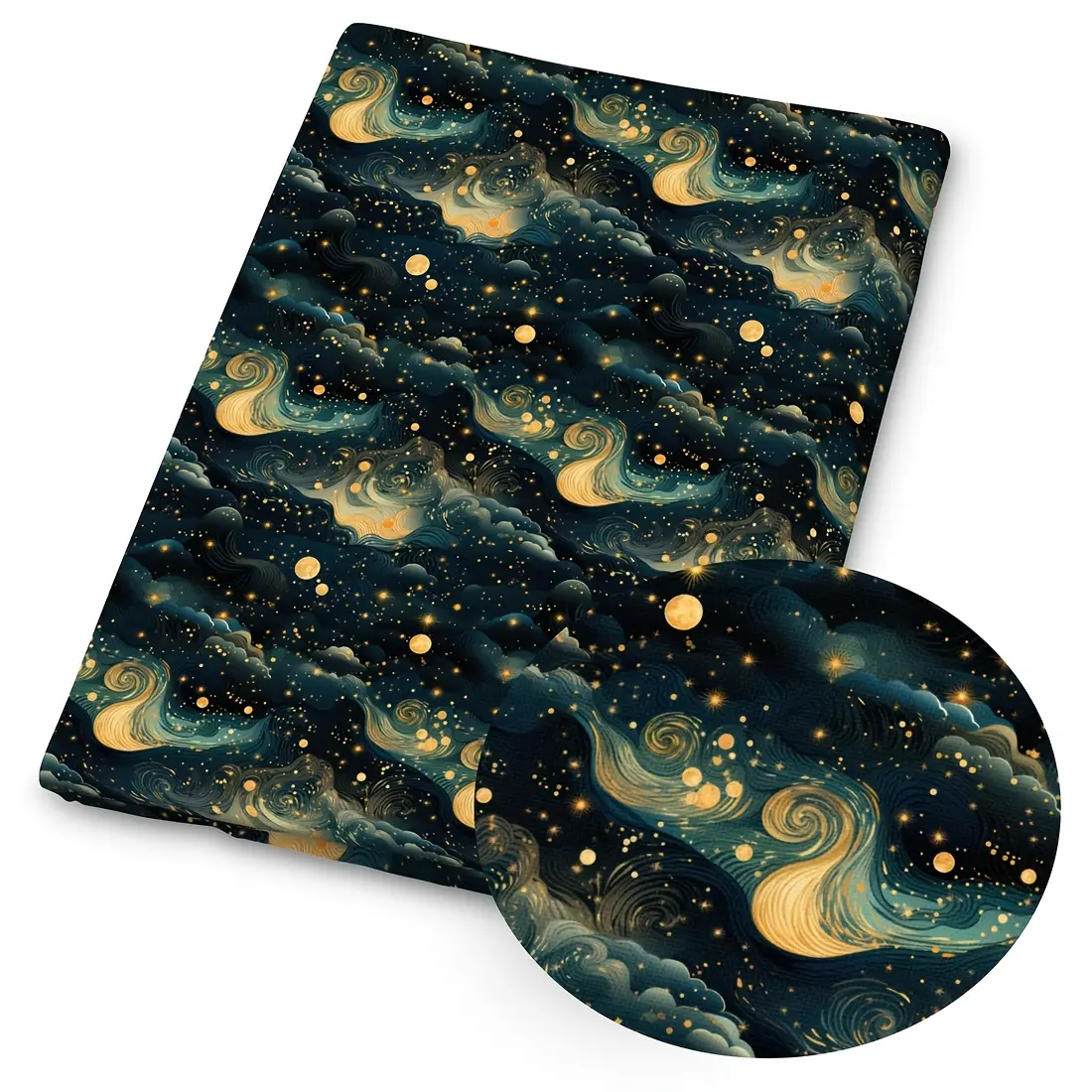 1pc Galaxy Themed Print Fabric - 59 X 19.68 Inches (150 X 50 Cm) Pre-Cut Polyester Fabric with Blue Golden Night Sky Nebula Star Patterns - Suitable for Sewing, Scrapbooking, Tablecloths And Crafts