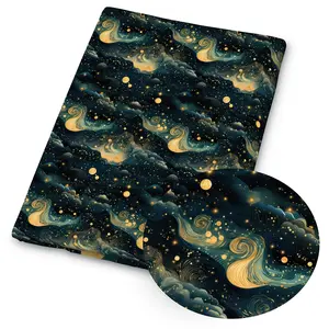1pc Galaxy Themed Print Fabric - 59 X 19.68 Inches (150 X 50 Cm) Pre-Cut Polyester Fabric with Blue Golden Night Sky Nebula Star Patterns - Suitable for Sewing, Scrapbooking, Tablecloths And Crafts