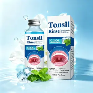 Tonsil Rinse Oral Mouthwash, Cool Peppermint Flavor, 120ml, Alcohol-Free & Sugar-Free