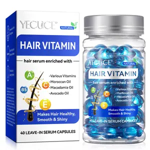 YECUCE Hair Vitamin Serum Capsule for Frizzy & Dry Hair, Leave-in Anti Frizz Hair Styling Moisturizing Serum Capsules No Rinse for Daily Care（Blue/40Pcs） Macadamia Oil Haircare