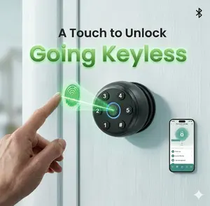 Black Biometric Fingerprint Door Knob Lock with Keypad - Keyless Entry Hardware for Home, Hotel Bedrooms & Office smart
