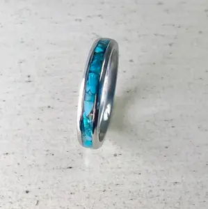 Custom Handmade Turquoise Inlay Stainless Steel Ring by Buffalo Moon Designs