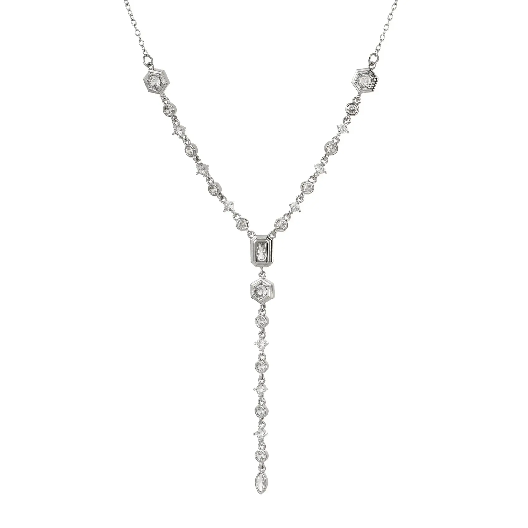 Maison Foufou Hayes Glittering Lariat Necklace II - Silver Chain Detailing Necklace, Dainty Y-Shaped Clavicle Design, Ideal for Layering & Everyday Wear, Great Gift for Girlfriend's Birthdays & Special Occasions, Chain Detailing Necklaces