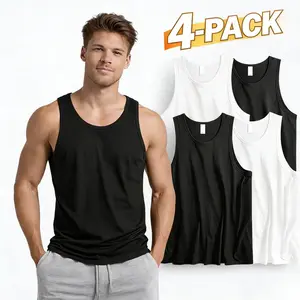 4-piece set vest – breathable, quick-drying sleeveless top suitable for summer workouts, running, and training. Round neck design made of 100% cotton, available in black/white/color-coordinated options. Sport vest.