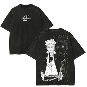 Vintage Washed Naruto Boruto Tee - Double Sided Anime Graphic 100% Cotton Plus Size Unisex