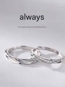 Fashion Jewelry - Adjustable unisex stainless steel Mobius rings with delicate and lightweight groove design; perfect for weddings, couples, and Valentine's Day gifts.