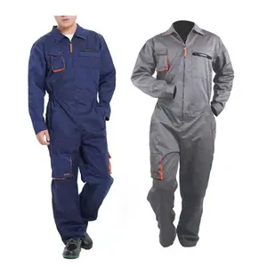 Menswear Polyester Work Coveralls - Unisex Plain Uniforms with Beige Braces, Navy Blue Option, Multi-Size for Mechanics, Welding Workshops