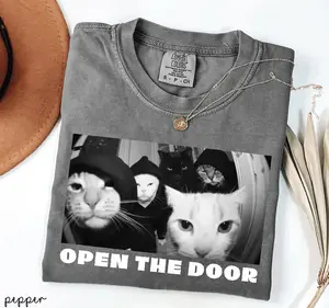 Comfort Colors Shirt Open The Door Cat T-Shirt Funny Cat Gang Shirt, Funny Cat Lover Graphic Tee, Meme Kitty Shirt, Cute Pet Owner Gift, Vintage Unisex Cotton Top for Women Men Fans