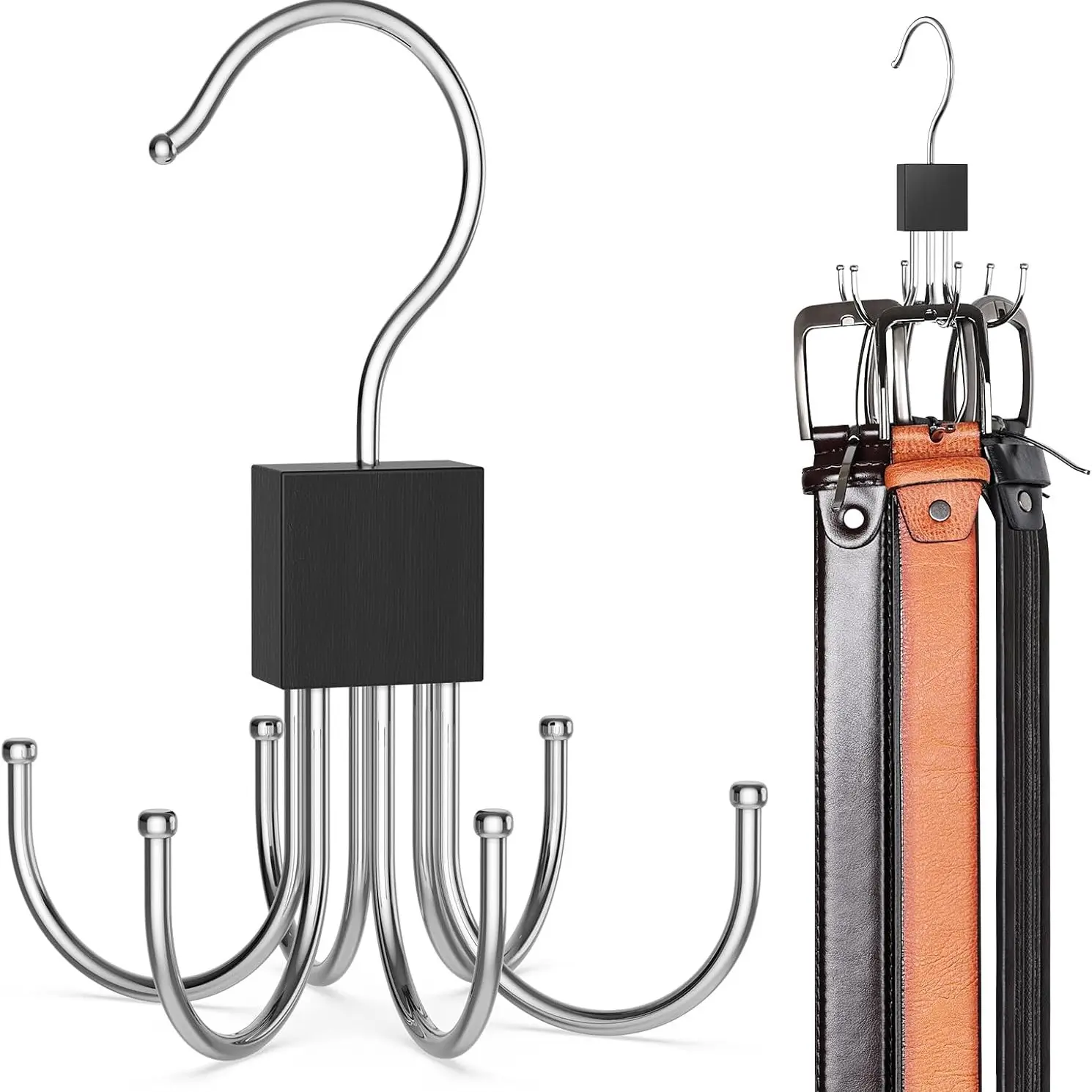 1pcsBelt Hanger, Belt Organizer for Closet Rotating Hanger 360° Rotatable Max 24 Belt Storage Space Saving Closet Organizers and Storage for Belt, Bra, Tank Top, Tie, Scarf, Purse