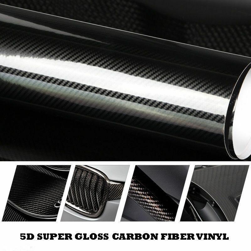 12" x 60" Gloss Black Carbon Fiber Car Wrap Vinyl Bubble Free Air Release Adhesive Car Wrap Film Roll DIY Decals with Cutter, Vinyl Squeegee,and Hand Tool ( 1 FT x 5 FT) - With Wrap Tools